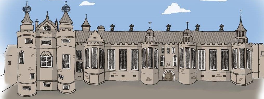 Illustration of 16th century facade of Palace of Holyroodhouse