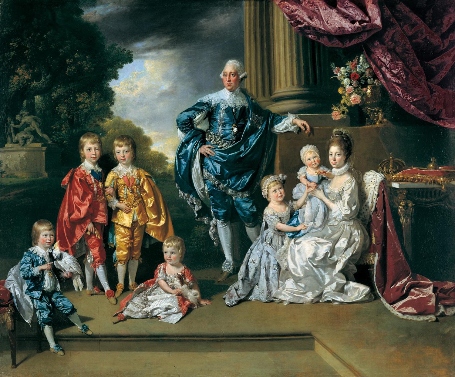 This painting (unlike Zoffany&rsquo;s earlier interior portraits of royal children) was evidently conceived as a public conversation piece, immediately engraved by Richard Earlom (1743-1822), published 29 October 1770, and exhibited at the Royal Academy. 