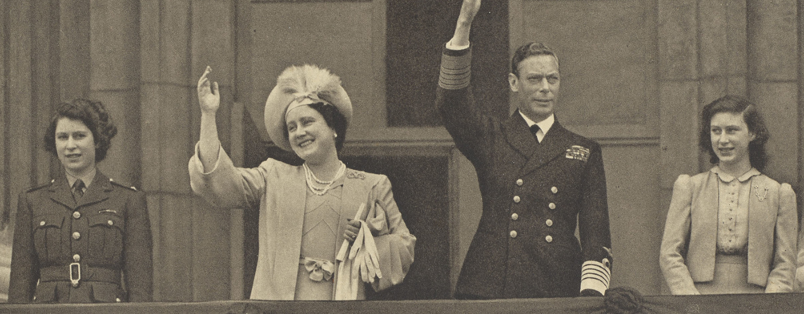 Photograph of King George VI and family during VE Day