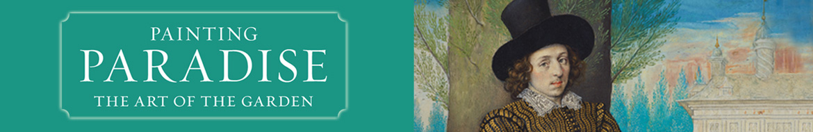 Exhibition banner - painting of a man seated by a tree