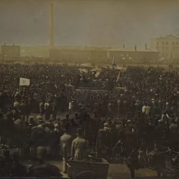 Large group of people meeting on Kennington Common for the Chartist protest