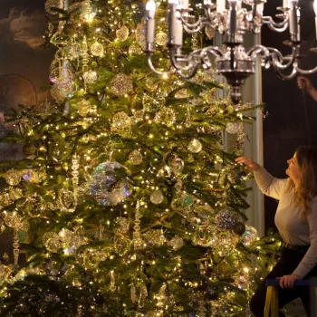 The Christmas tree in the Great Gallery at the Palace of Holyroodhouse