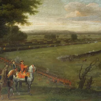 George II on horseback overseeing the troops at Dettingen